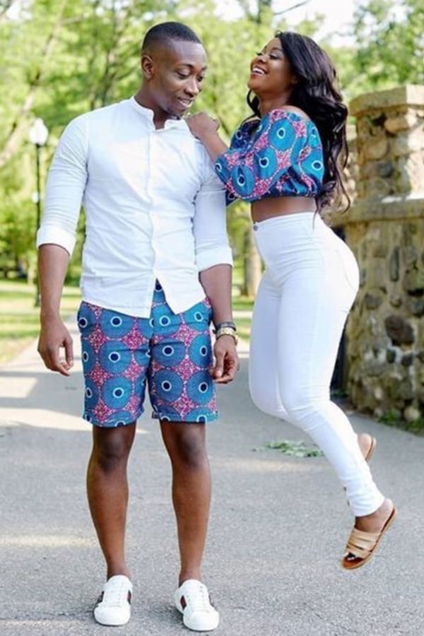 Ankara Print Shorts and Crop Top Ankara Print Shorts and Crop Top — Trendy Couple Outfit