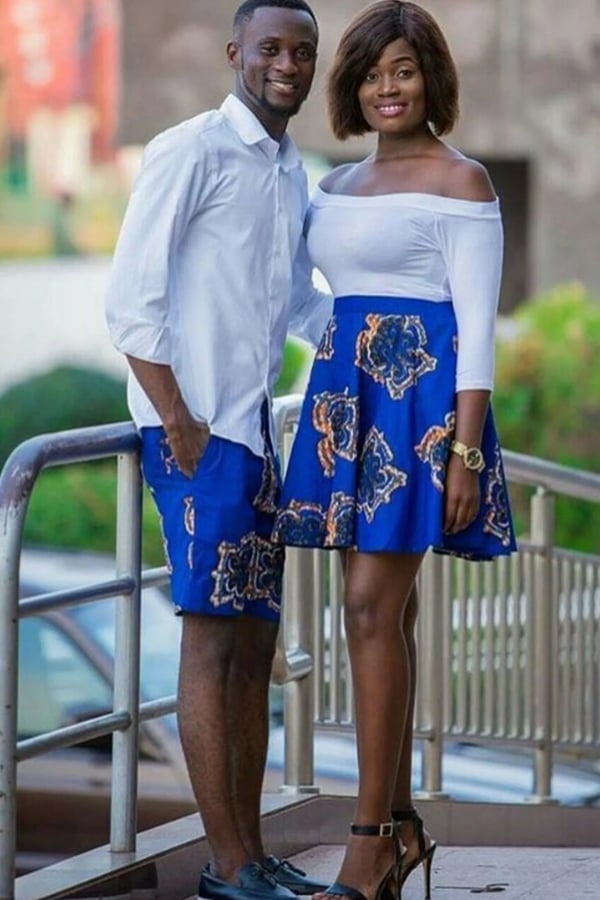 Coordinated Blue and White Patterned Skirt and Shorts Coordinated Blue and White Patterned Skirt and Shorts — Trendy Couple Outfit