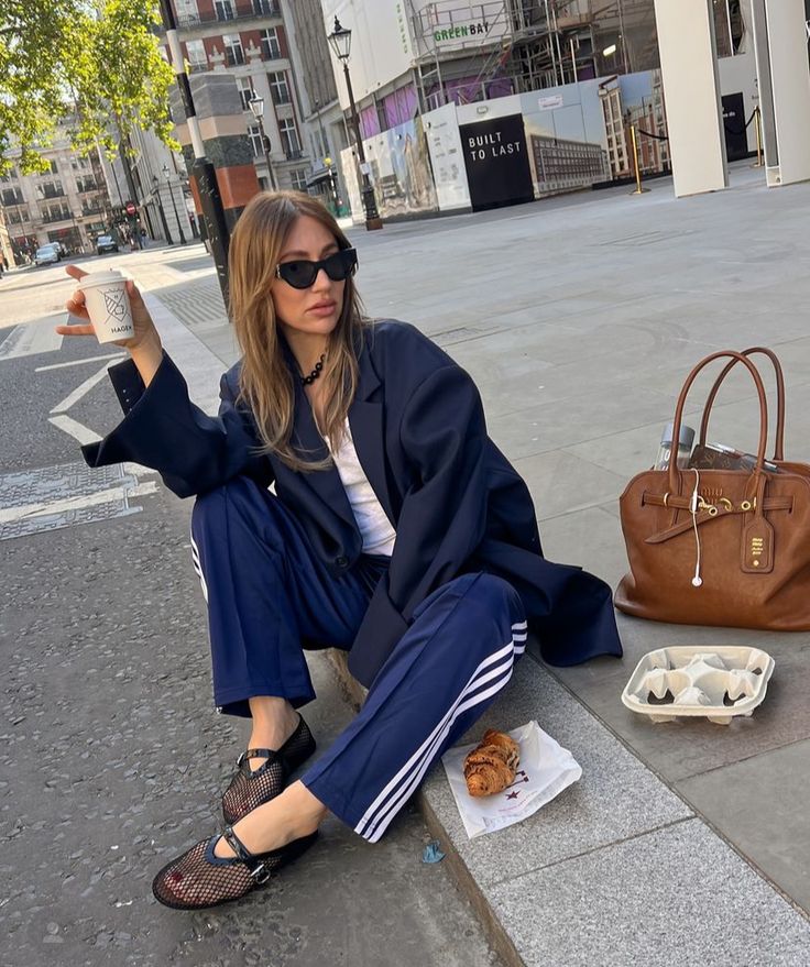 Navy Oversized Blazer with Striped Pants Navy Oversized Blazer with Striped Pants — Trendy Cozy Outfits