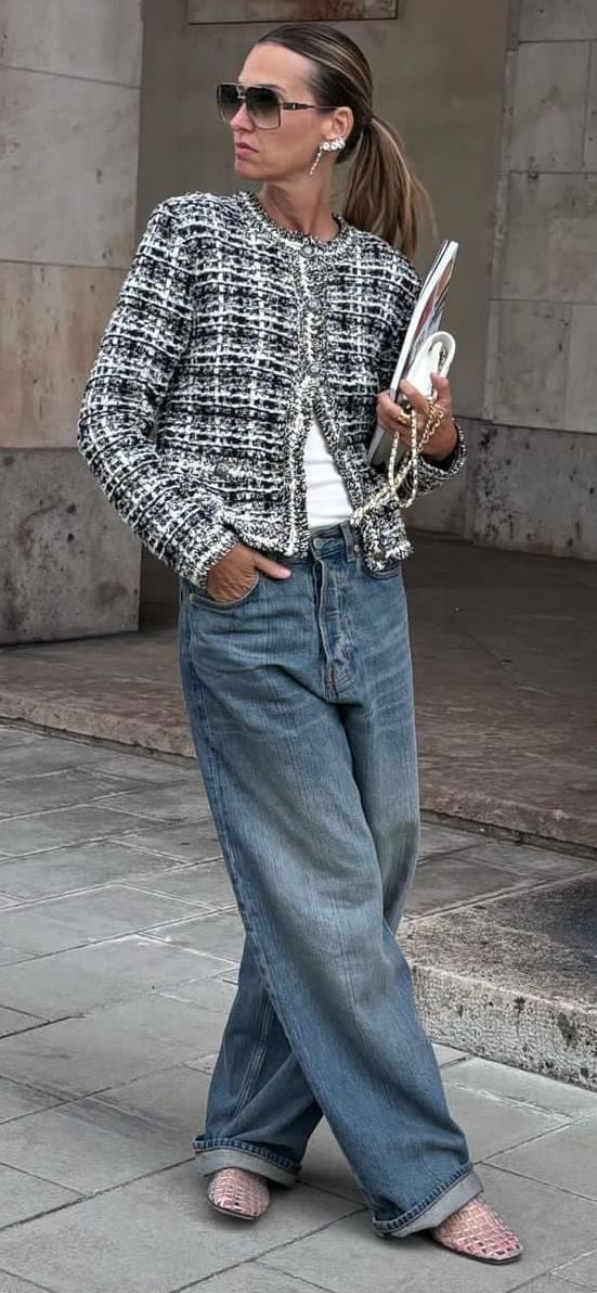 Oversized Tweed Jacket with Wide-Leg Jeans Oversized Tweed Jacket with Wide-Leg Jeans — Trendy Cozy Outfits
