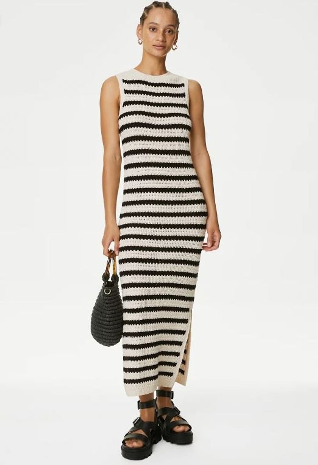 Black and Cream Striped Knit Dress — Trendy Crochet Outfits