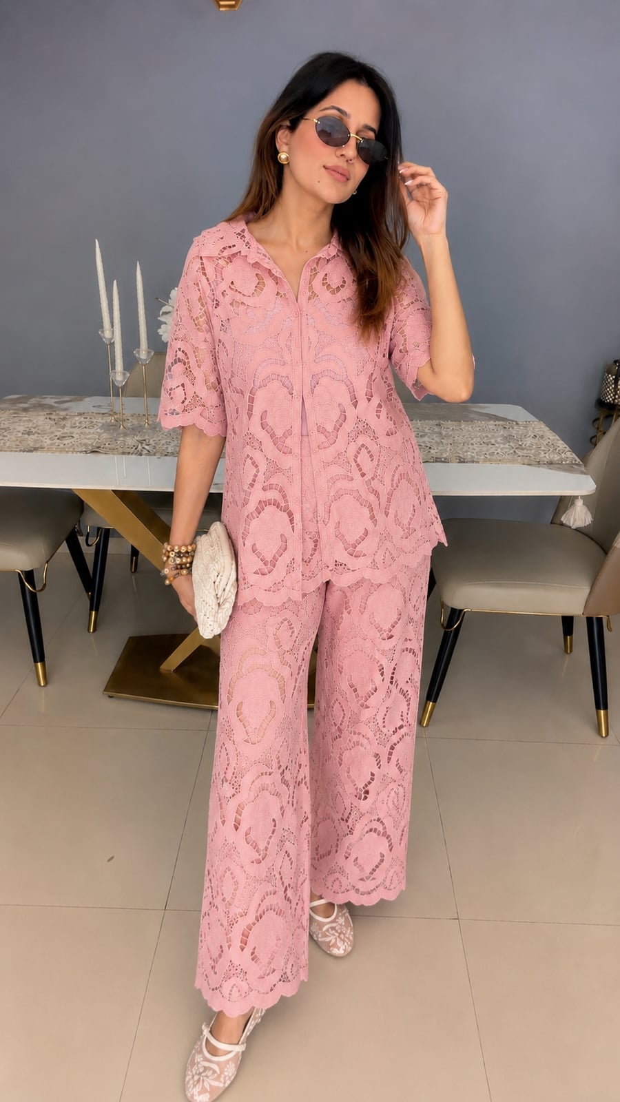 Pale Pink Lace Crochet Co-Ord Set — Trendy Crochet Outfits