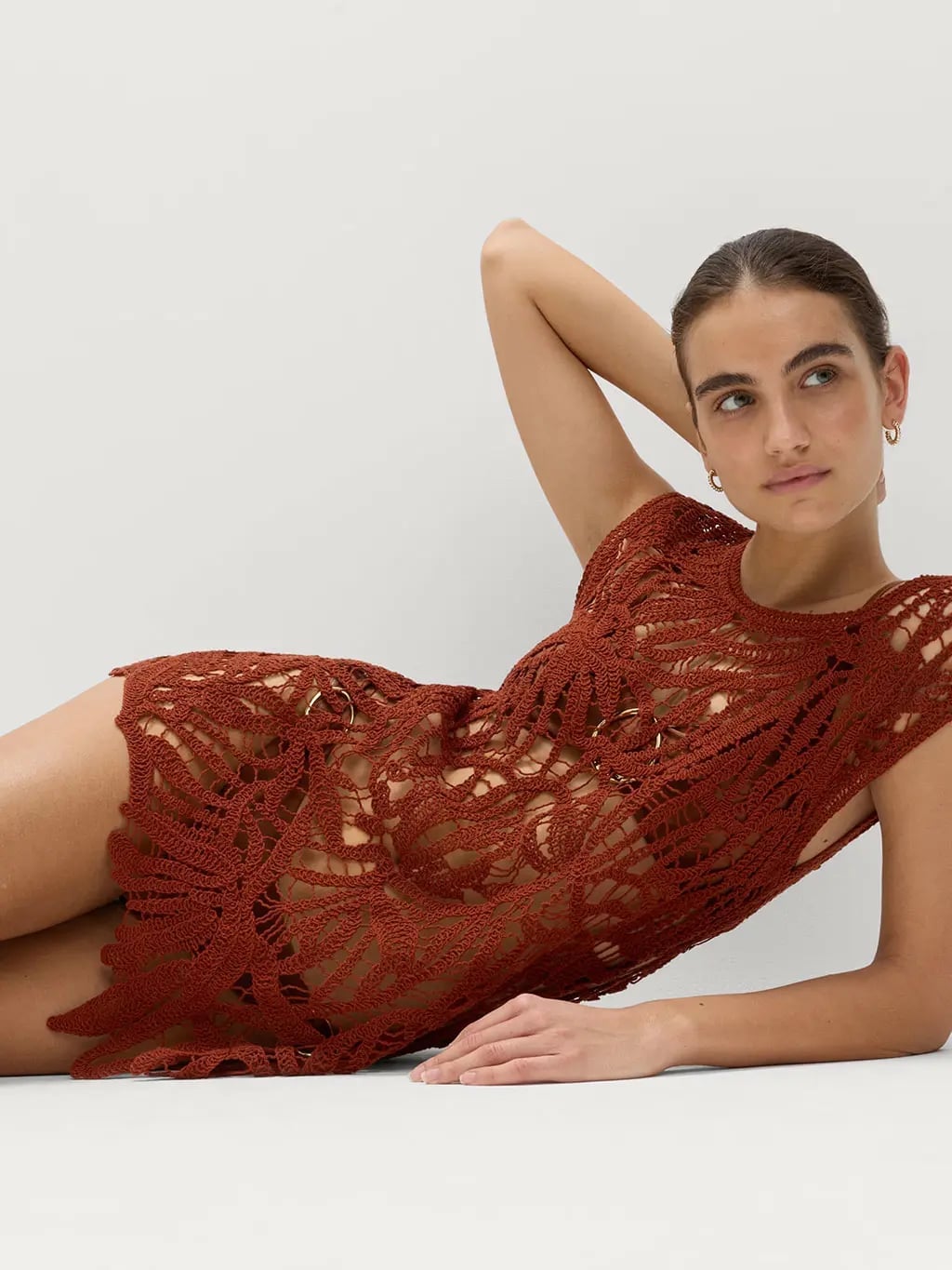 Rust Orange Crochet Dress with Openwork Pattern — Trendy Crochet Outfits
