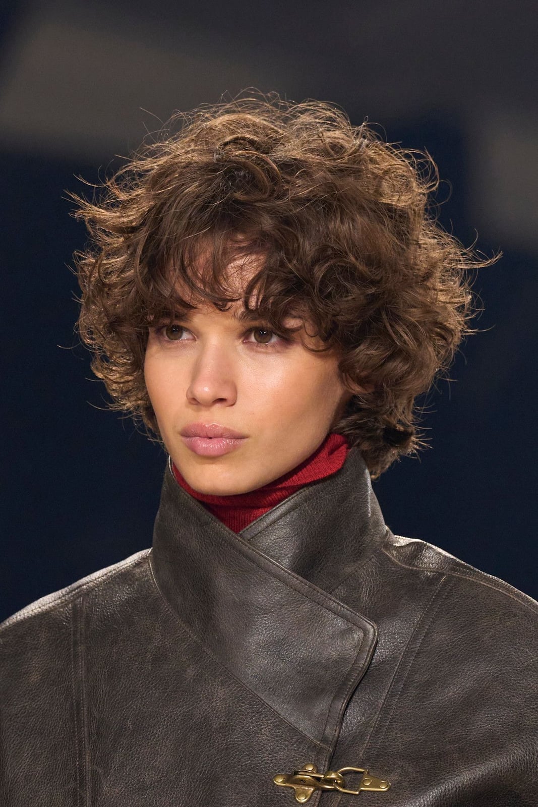 Short Dark Brown Pixie With Curly Bangs — Trendy Curly Hair