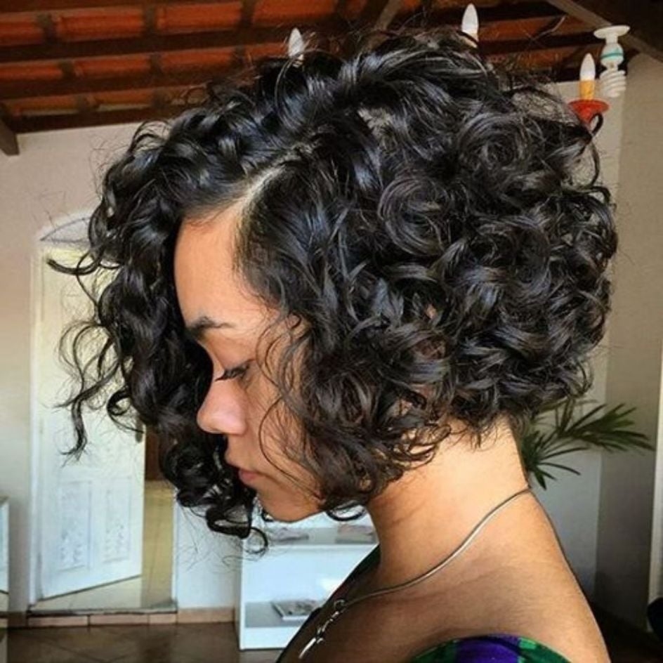 Collarbone Curly Bob With Curtain Bangs, Dark Brown Collarbone Curly Bob With Curtain Bangs, Dark Brown — Trendy Curly Hair Natural
