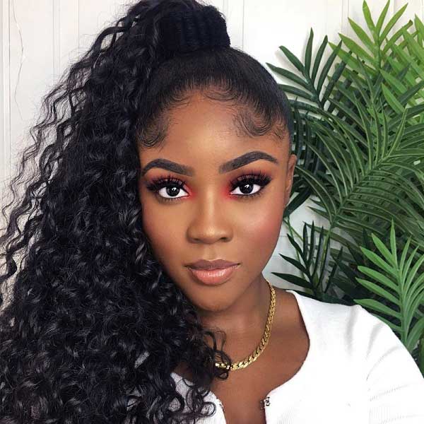Long Black Curly Hair In High Ponytail Long Black Curly Hair In High Ponytail — Trendy Curly Hair Natural