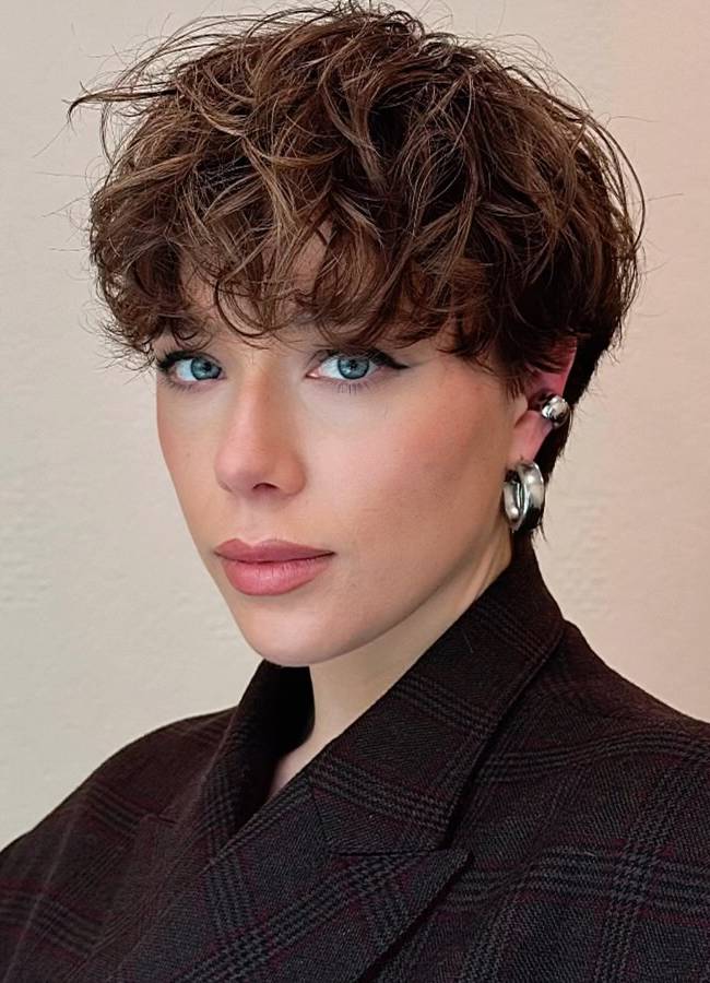 Layered Dark Brown Curly Pixie Layered Dark Brown Curly Pixie — Trendy Curly Hair Products