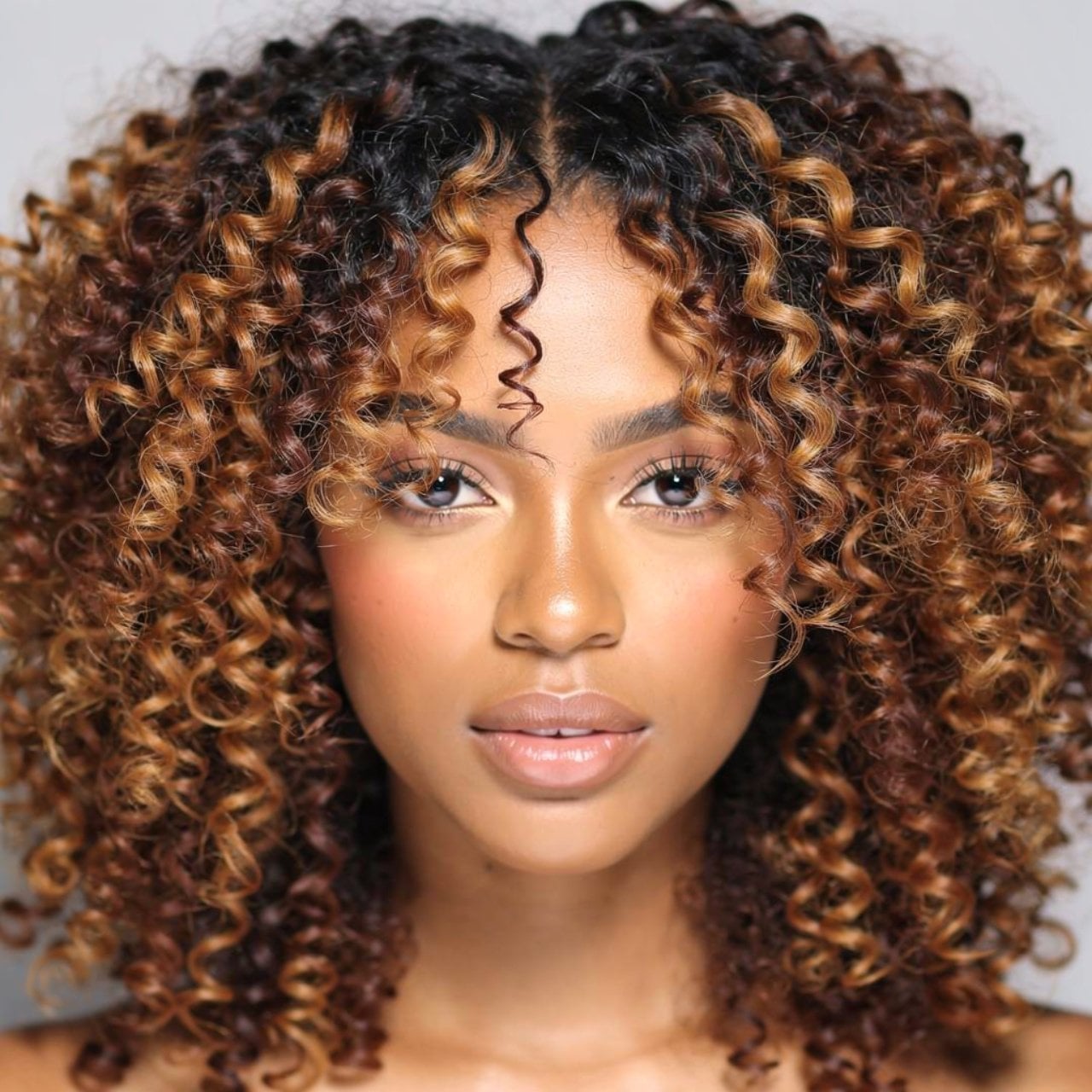 Mid-Back Curls With Caramel Contrast, Layers — Trendy Curly Hair Routine