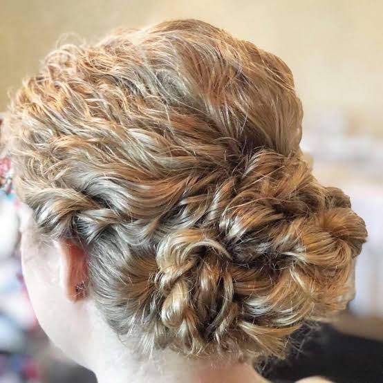 Blonde Updo With Intricate Braids Blonde Updo With Intricate Braids — Trendy Curly Hair Wedding