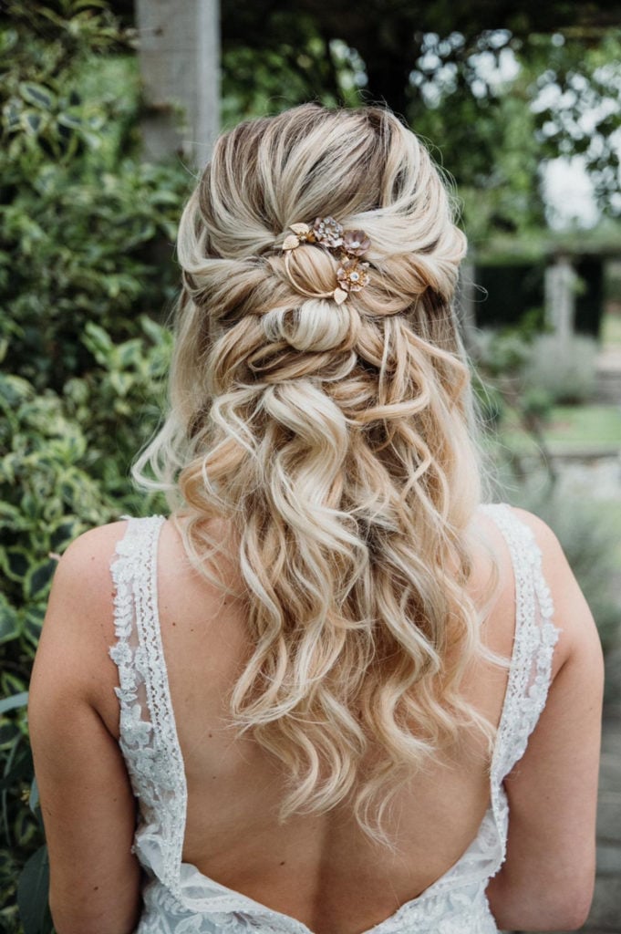 Blonde Half Up Half Down With Twisted Updo Blonde Half Up Half Down With Twisted Updo — Trendy Curly Hair Wedding
