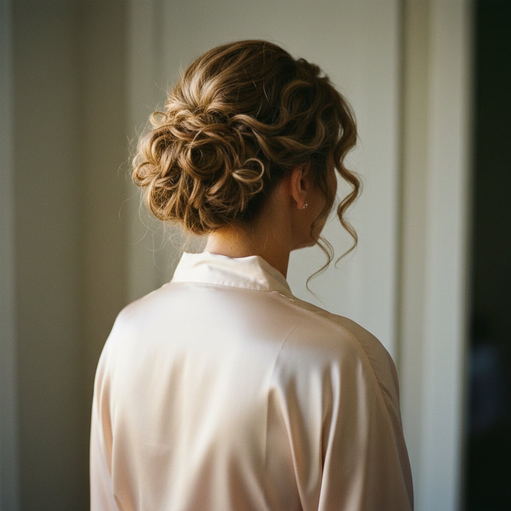 Long Blonde Wavy Updo With Intricate Curls Long Blonde Wavy Updo With Intricate Curls — Trendy Curly Hair Wedding