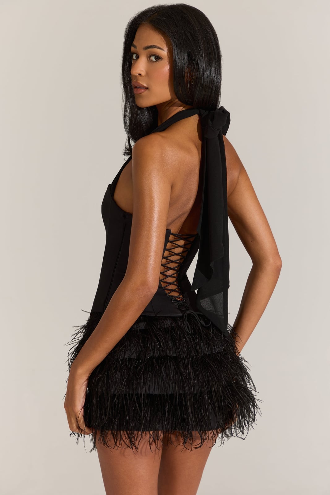 Black Corset Top with Tiered Feather Skirt — Trendy Cute Birthday Outfit