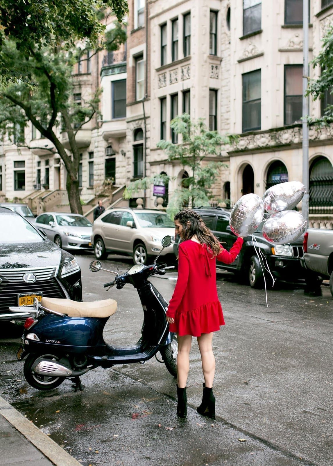 Bright Red Long-Sleeve Drop-Waist Dress With Black Ankle Boots — Trendy Cute Birthday Outfit