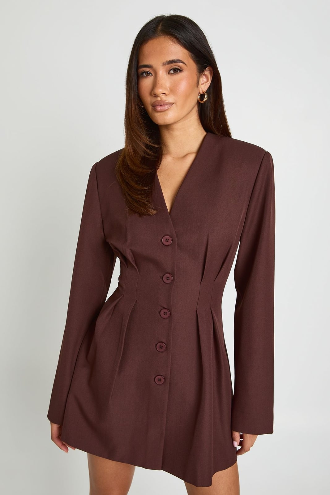 Brown Structured Button-Front Dress — Trendy Cute Birthday Outfit