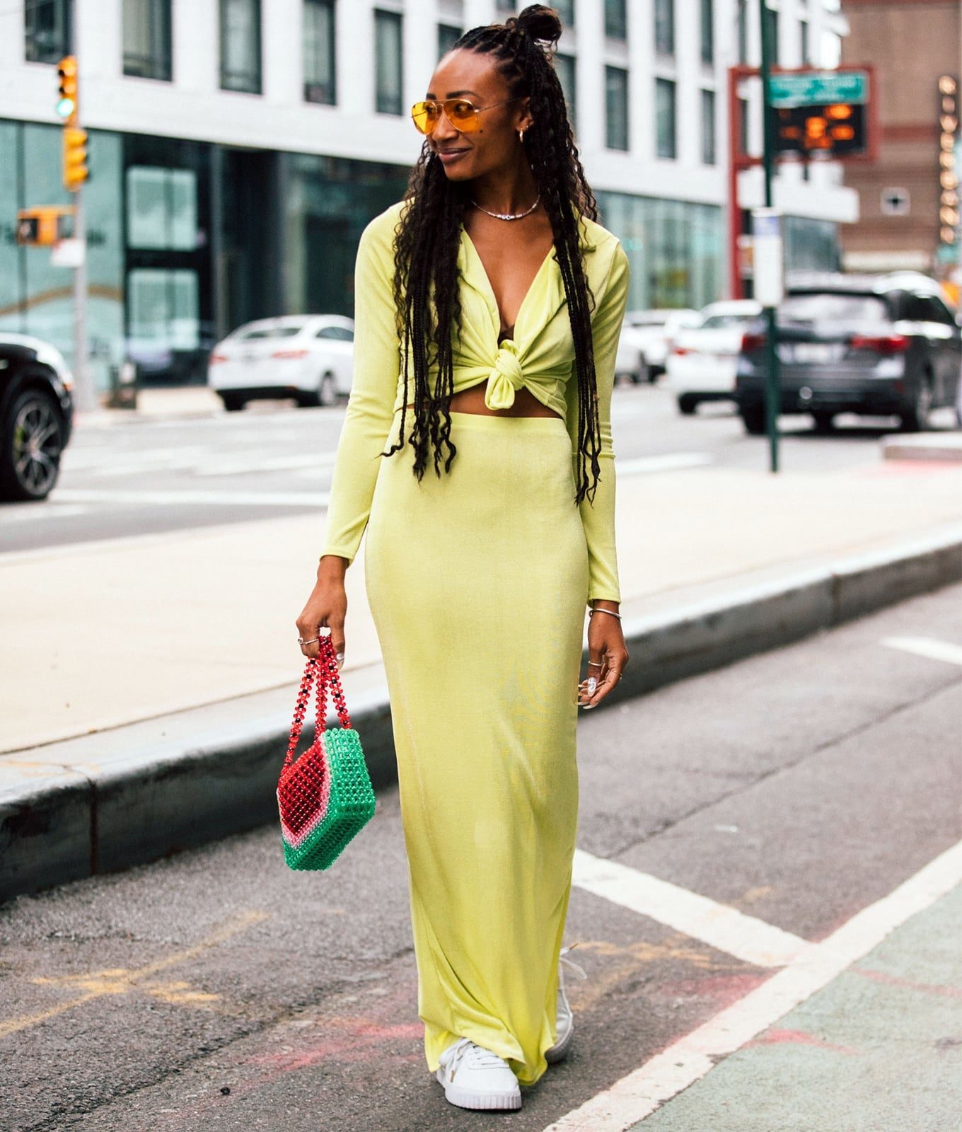 Lime Green Jersey Knot Crop Top and Maxi Skirt Set — Trendy Cute Birthday Outfit