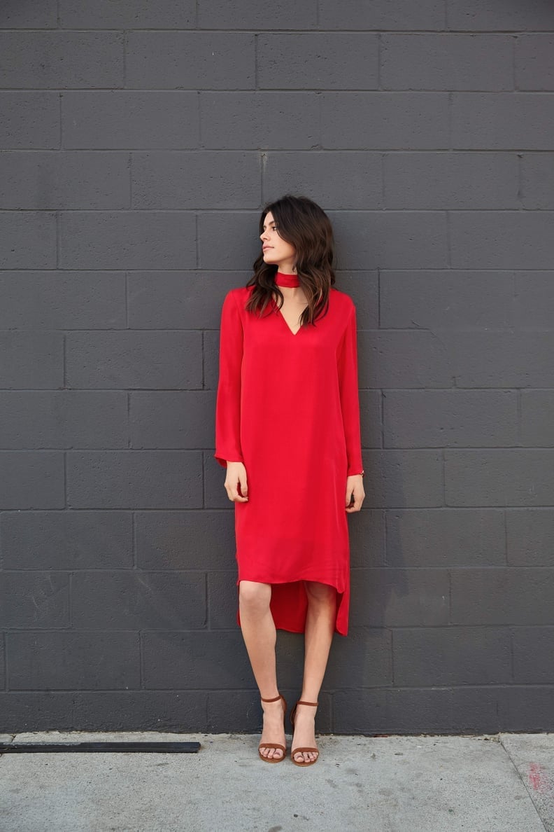 Red Crepe Shift Dress with Choker Detail — Trendy Cute Birthday Outfit