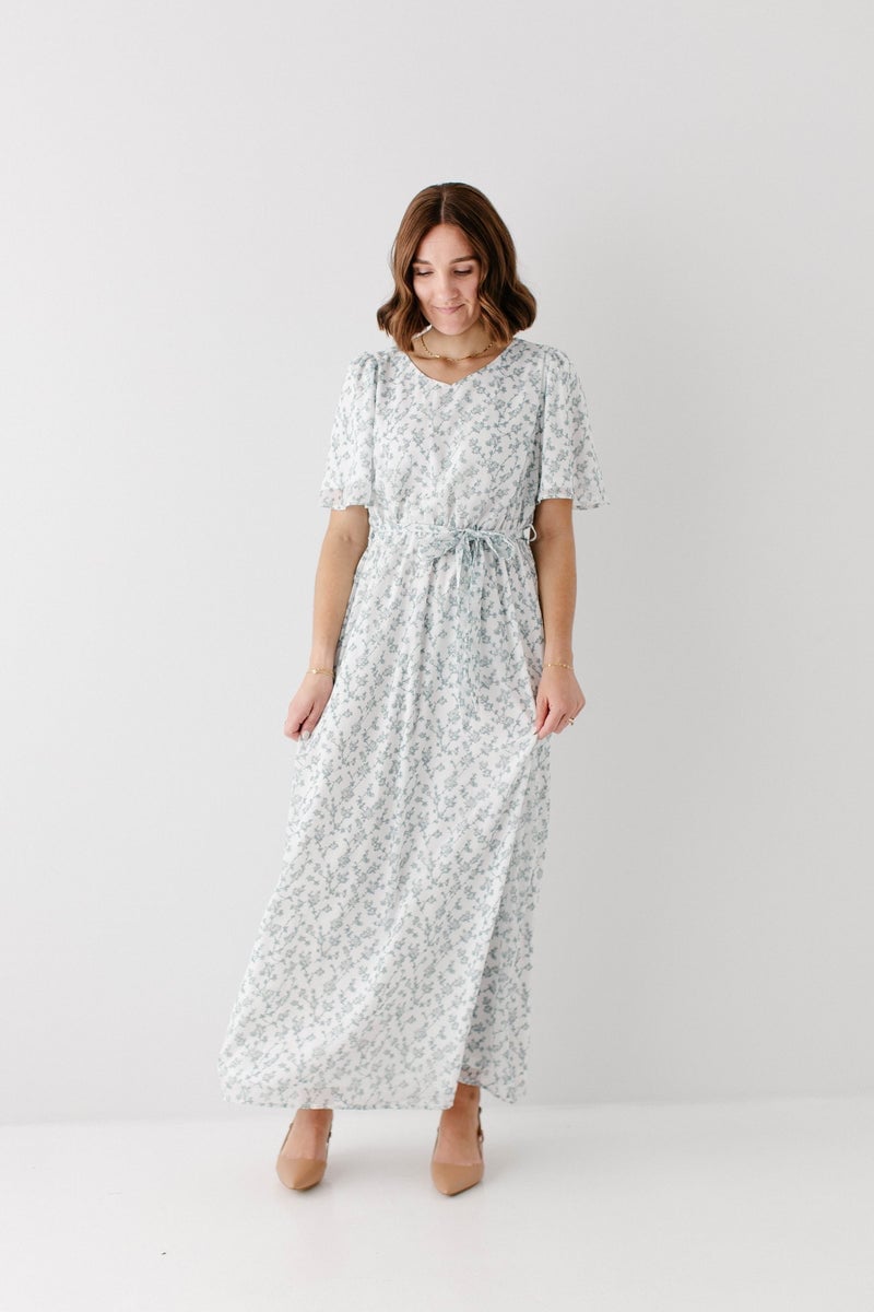 Floral Print Maxi Dress with a Tie Waist Floral Print Maxi Dress with a Tie Waist — Trendy Cute Church Outfit