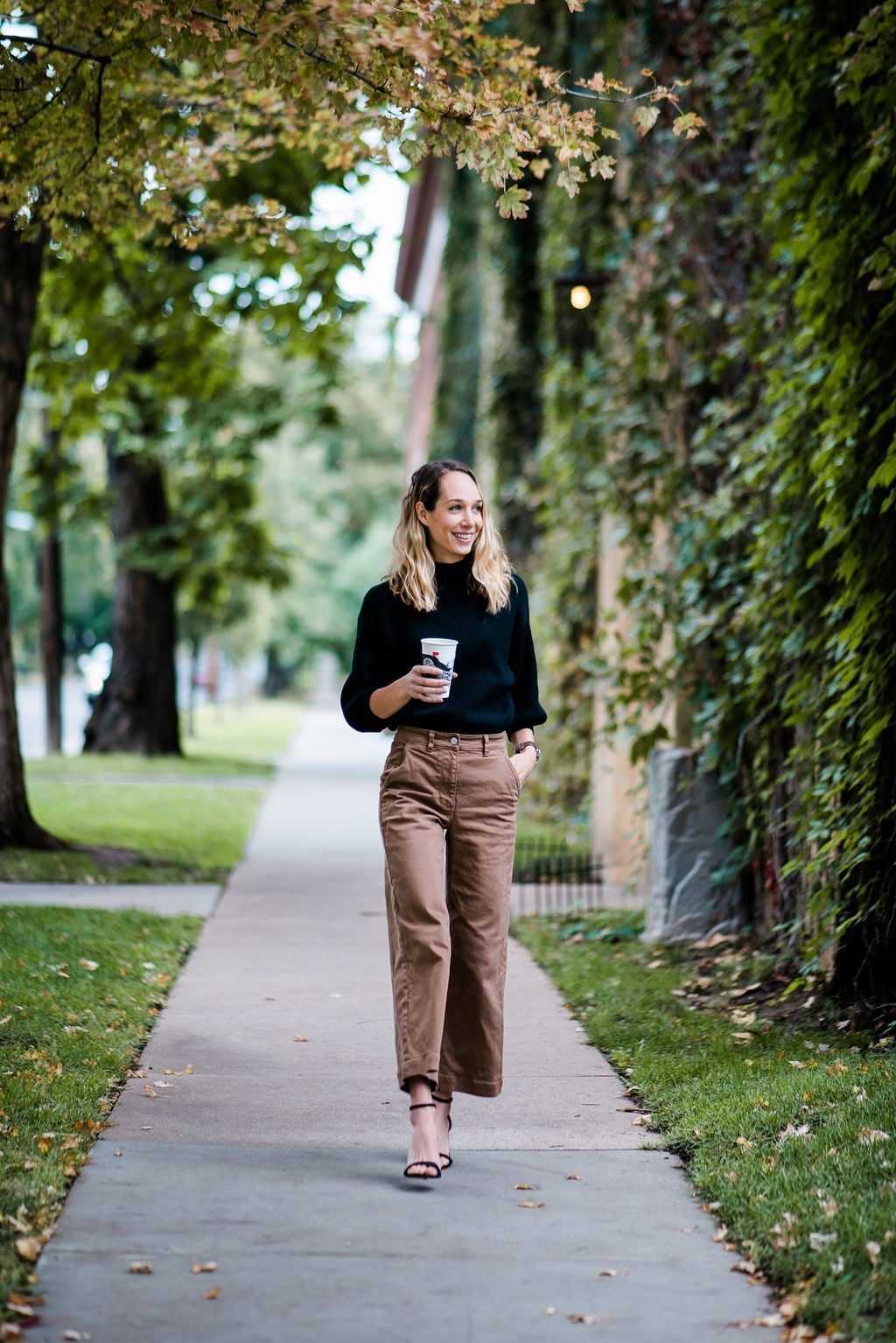 Black Sweater with Brown Cropped Wide-Leg Trousers Black Sweater with Brown Cropped Wide-Leg Trousers — Trendy Cute Church Outfit