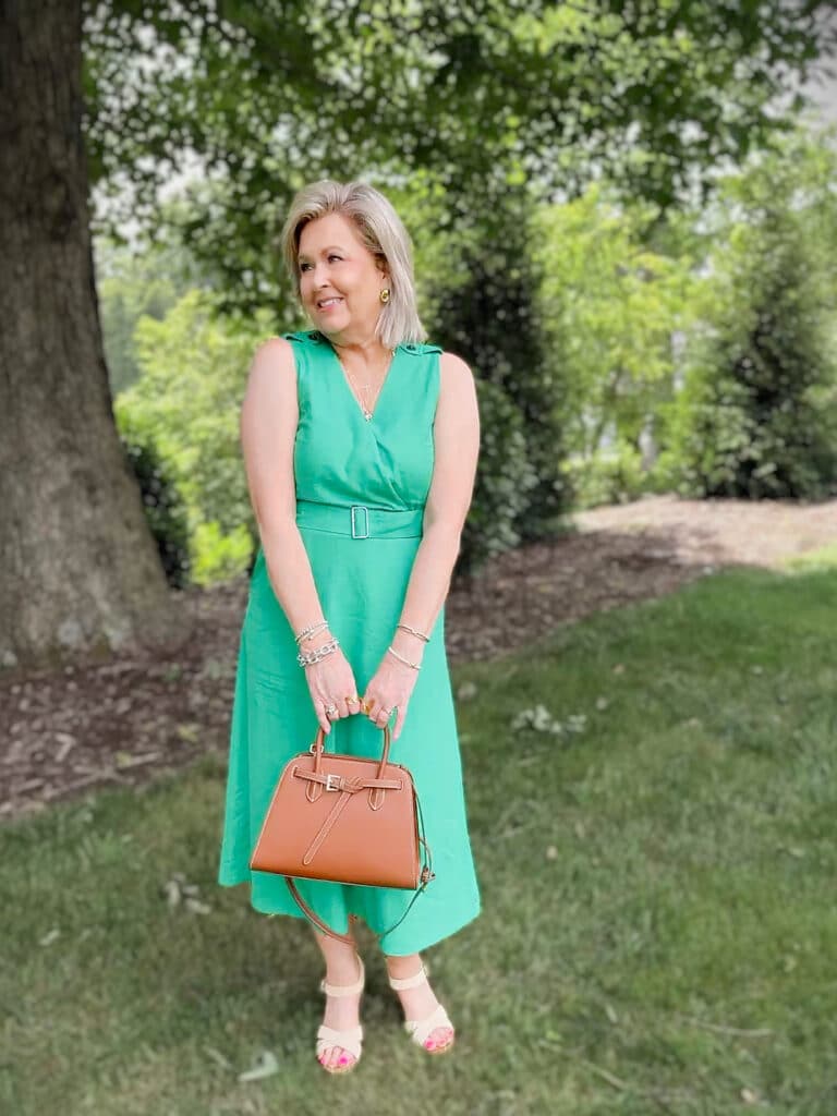 Vibrant Green Fit-And-Flare Dress with a Belted Waist Vibrant Green Fit-And-Flare Dress with a Belted Waist — Trendy Cute Church Outfit