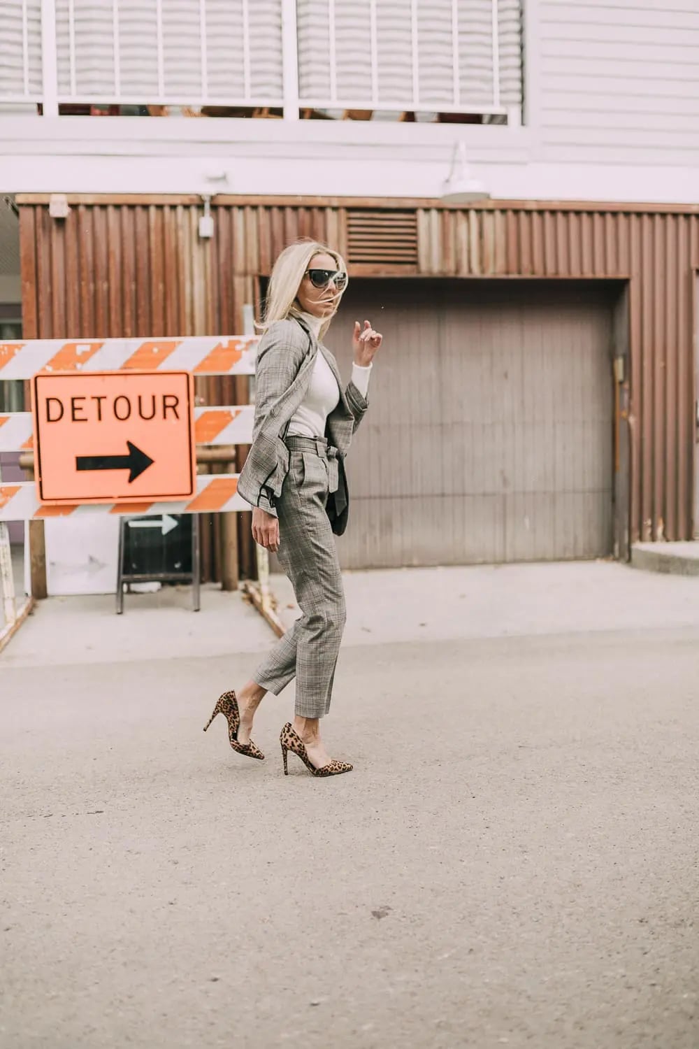 Grey Plaid Suit with Black Turtleneck — Trendy Cute Work Outfit