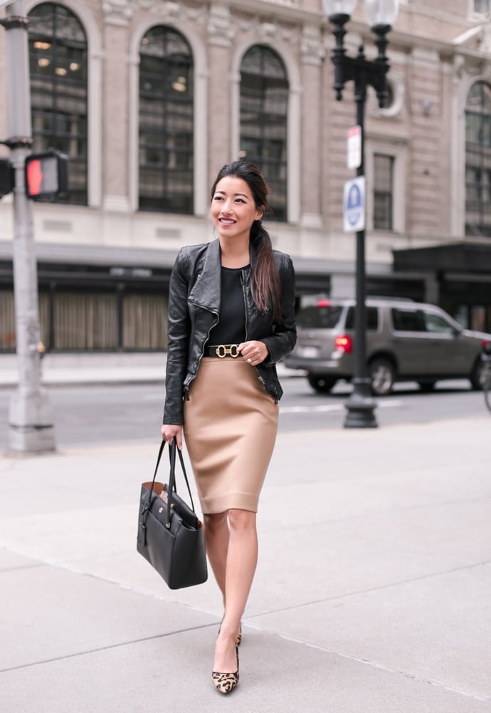 Beige Coat Over Plaid Mini Skirt — Trendy Cute Work Outfit