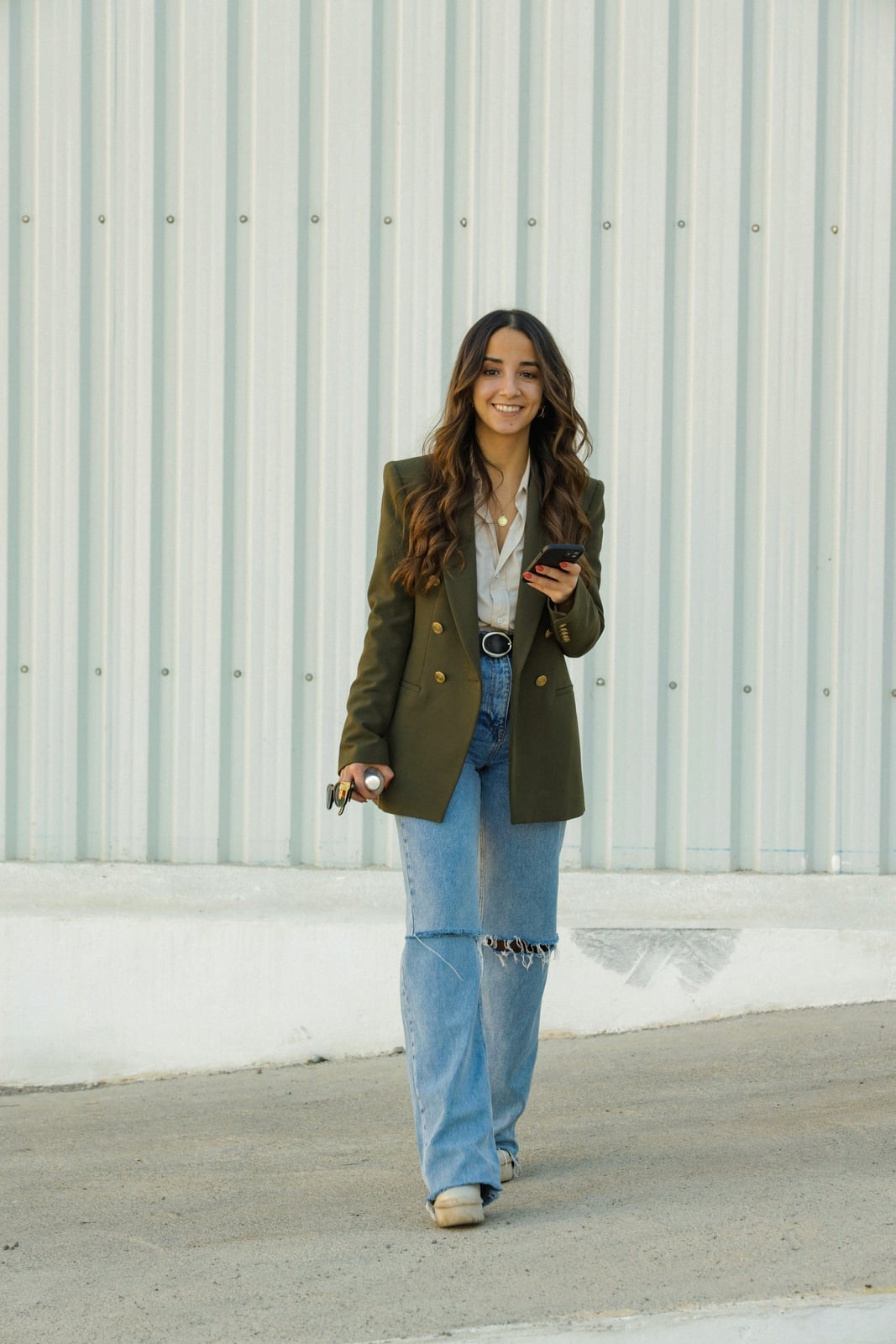 Olive Green Blazer with Light Blue Jeans — Trendy Cute Work Outfit