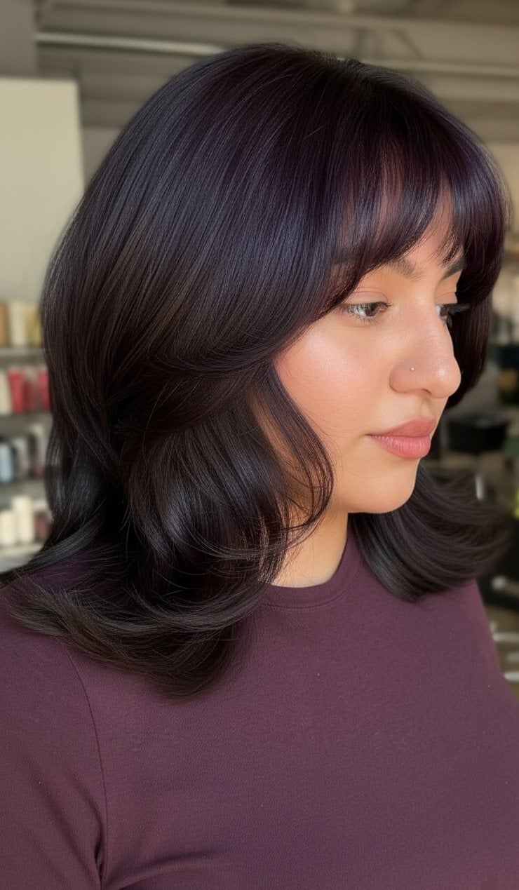 Shoulder Layered Cut With Blunt Bangs Shoulder Layered Cut With Blunt Bangs — Trendy Cutting Bangs