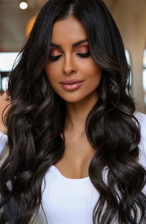 Glossy Dark Fudge Brown Waves Glossy Dark Fudge Brown Waves — Trendy Dark Hair Color