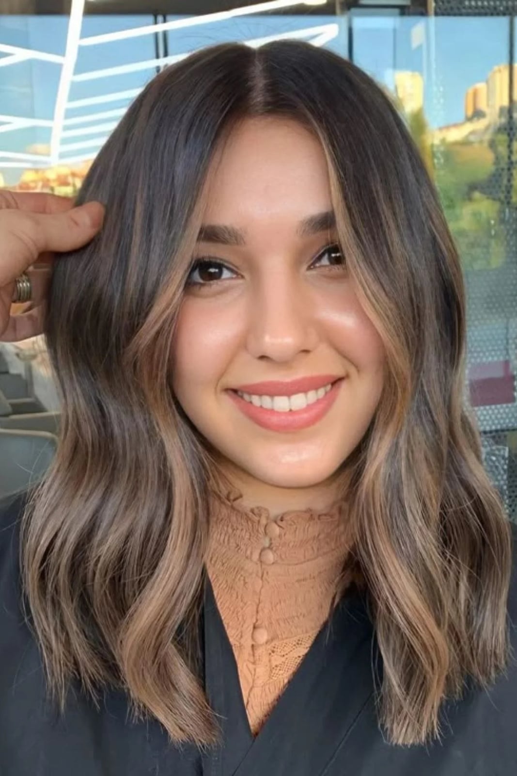 Dark Brown With Warm Brown Balayage Dark Brown With Warm Brown Balayage — Trendy Dark Hair Color