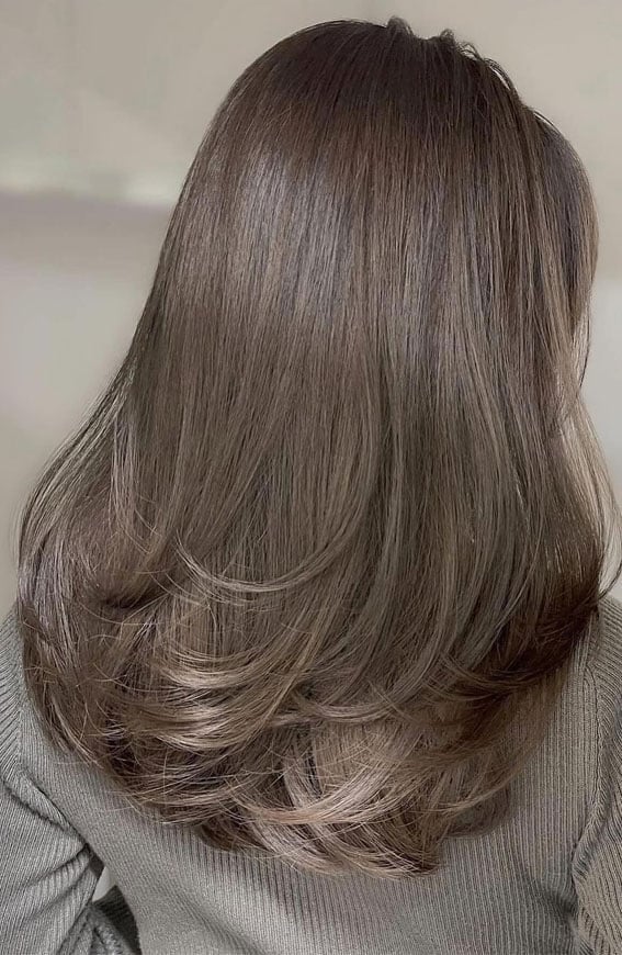 Ash Brown With Face-Framing Layers Ash Brown With Face-Framing Layers — Trendy Dark Hair Color