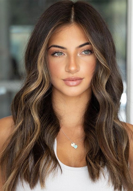 Collarbone Dark With Blonde Face Frame Collarbone Dark With Blonde Face Frame — Trendy Dark Hair Color