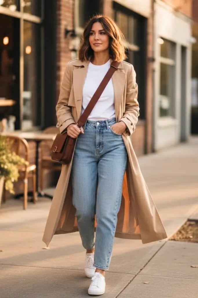 Oversized Trench Coat with Straight Leg Jeans Oversized Trench Coat with Straight Leg Jeans — Trendy Date Outfit