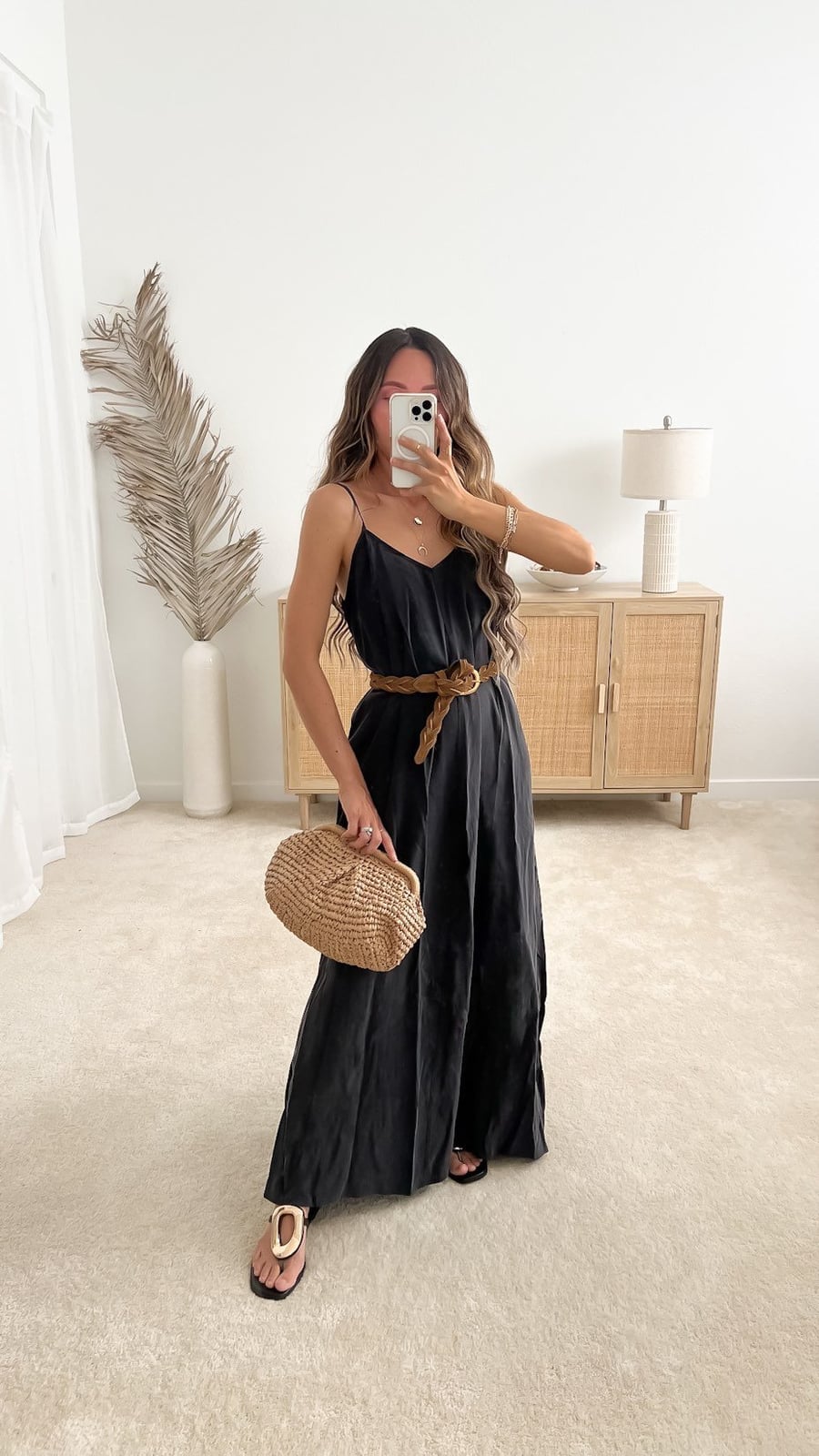 Black Slip Dress with Braided Belt Black Slip Dress with Braided Belt — Trendy Date Outfit