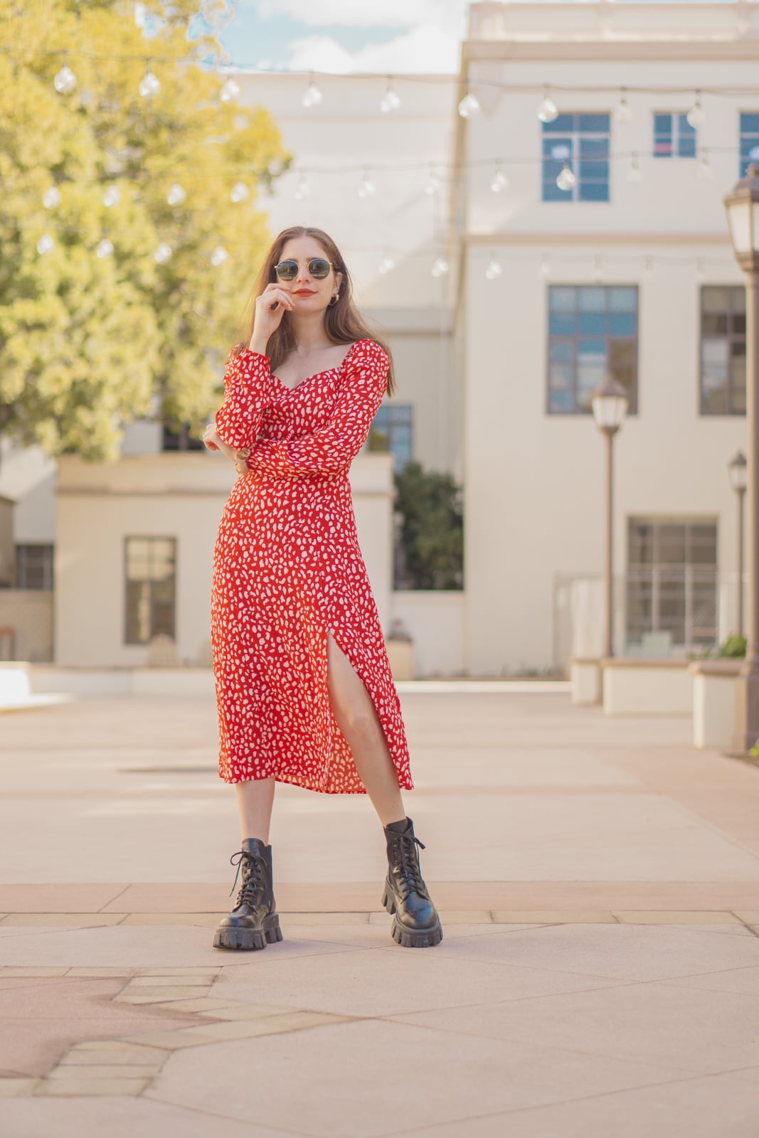 Red Leopard-Like Print Midi Dress with Slit Red Leopard-Like Print Midi Dress with Slit — Trendy Date Outfit