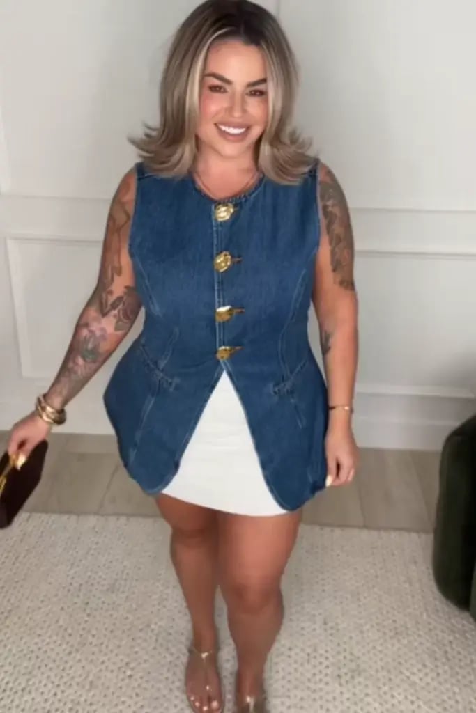 Denim Vest Over White Mini Dress Denim Vest Over White Mini Dress — Trendy Date Outfit