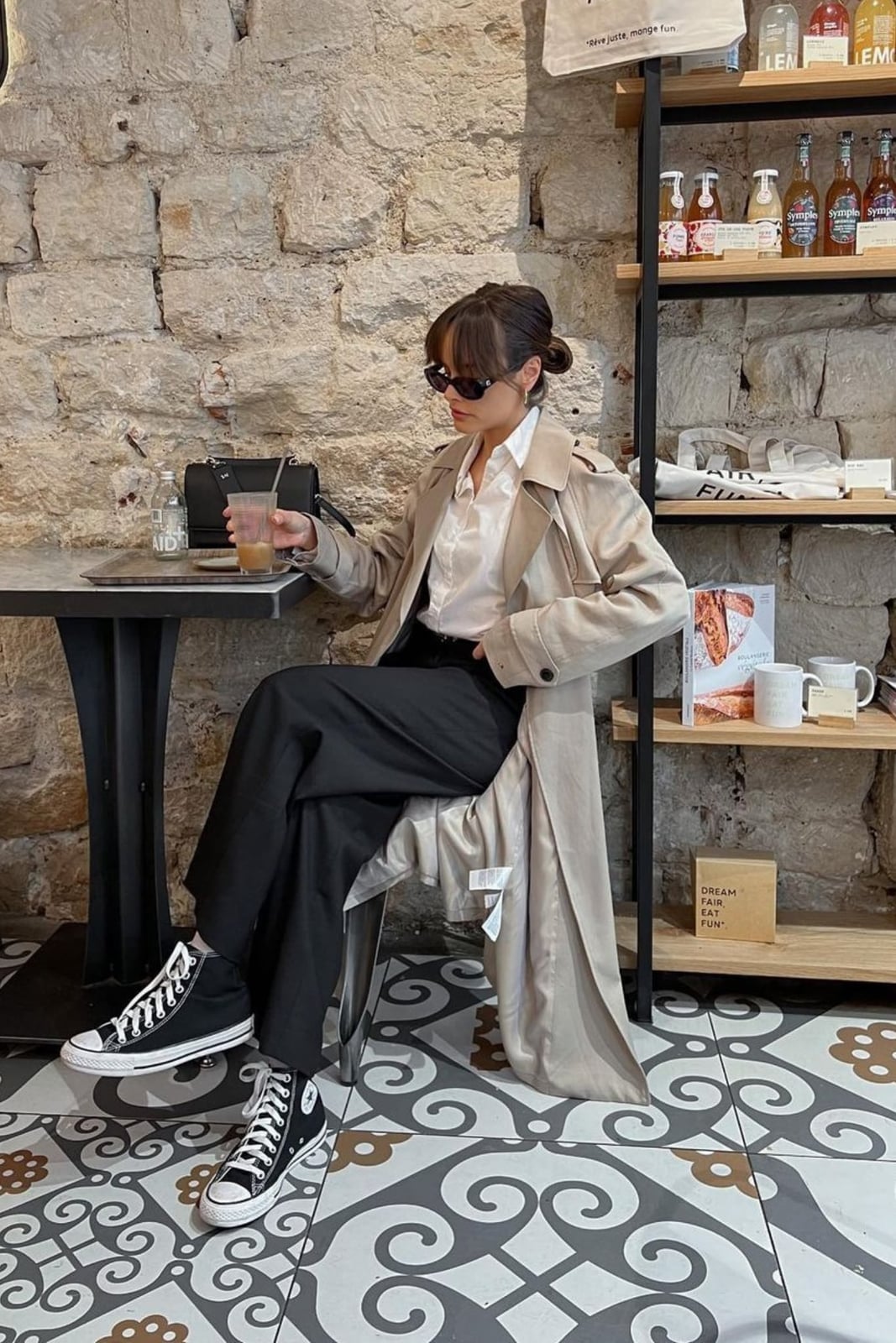 Beige Trench Coat with Black Trousers Beige Trench Coat with Black Trousers — Trendy Date Outfit
