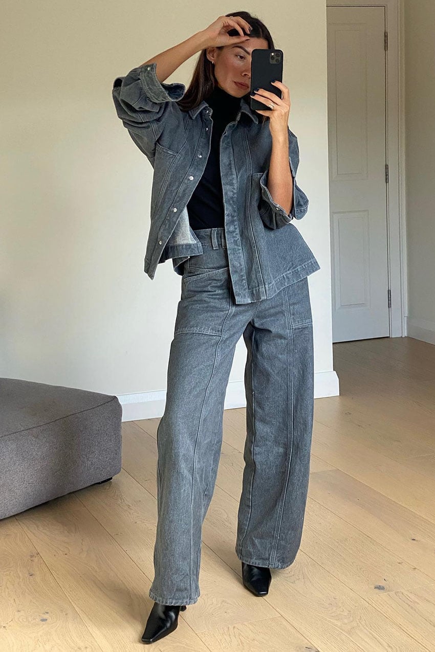 Monochromatic Grey Denim Set — Trendy Denim Jacket Outfits