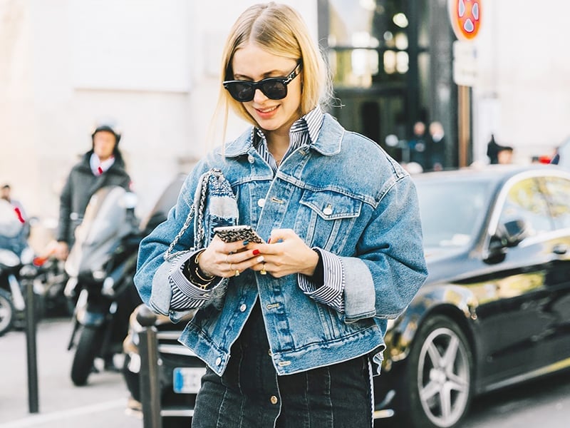 Oversized Jacket With Striped Button-Down — Trendy Denim Jacket Outfits