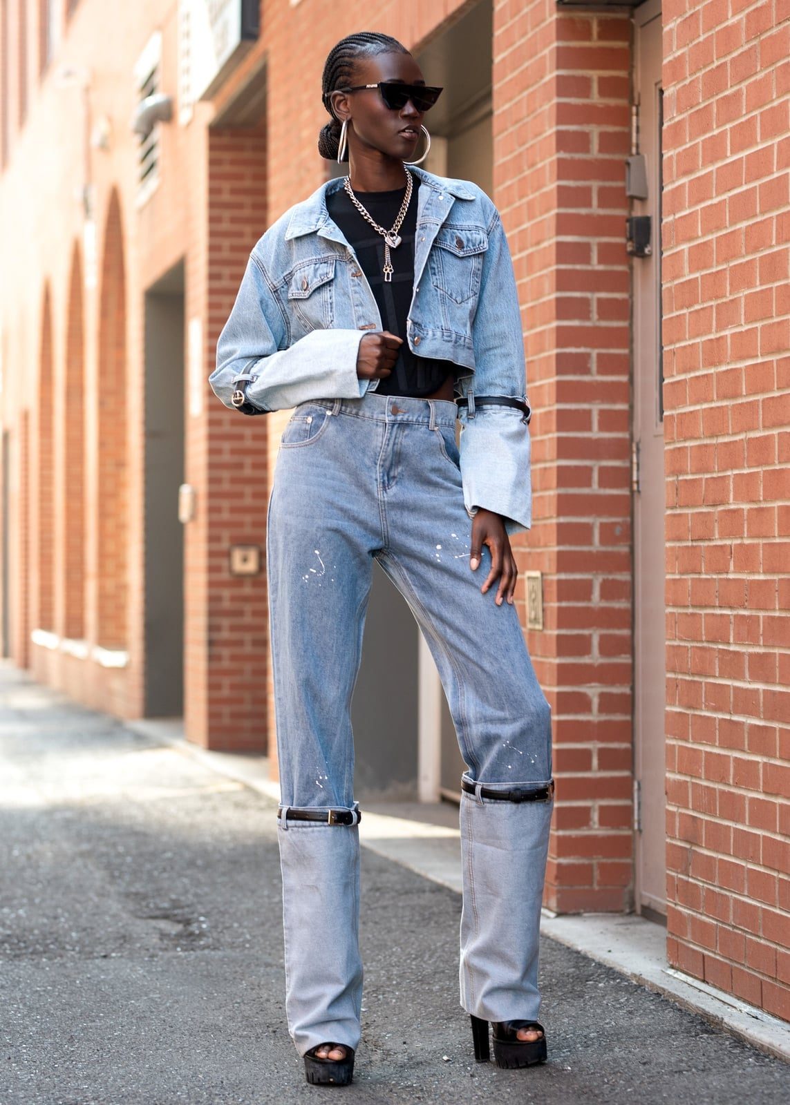 Cropped Denim Jacket With Detachable Jeans — Trendy Denim Jacket Outfits
