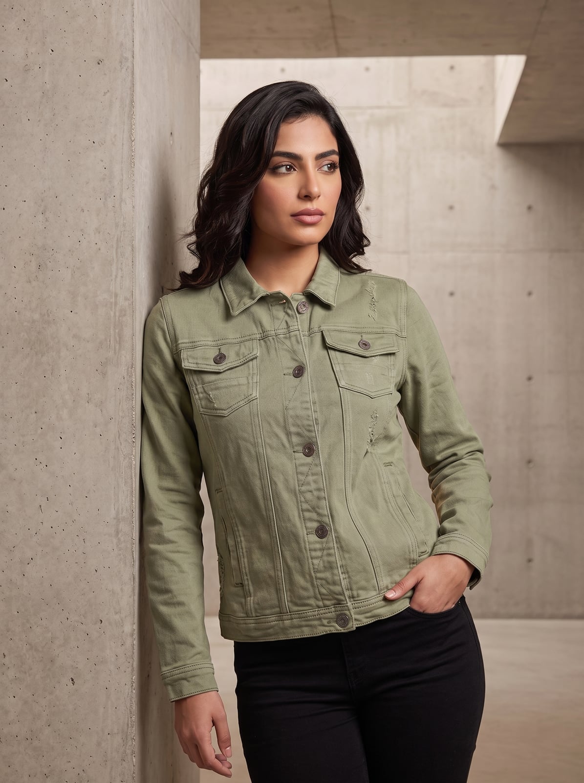 Distressed Olive Green Denim Jacket — Trendy Denim Jacket Outfits