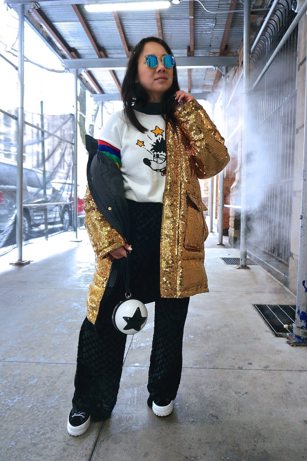 Gold Sequin Coat Mickey Graphic T-Shirt Gold Sequin Coat Mickey Graphic T-Shirt — Trendy Disney Outfits