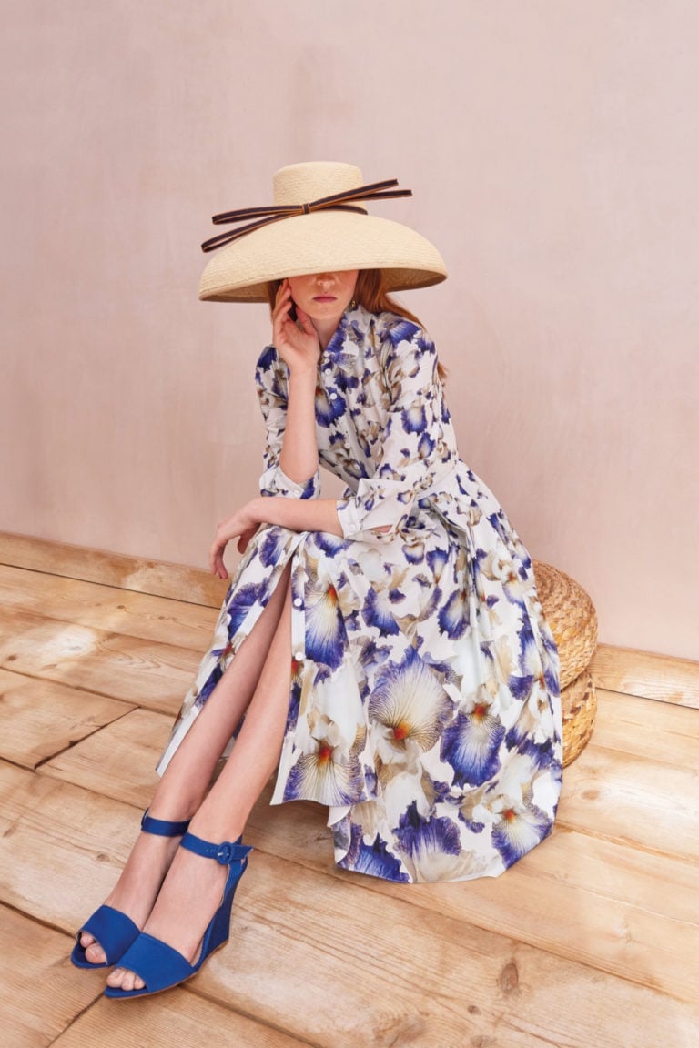 Floral Print Button-Front Midi Dress with Straw Hat Floral Print Button-Front Midi Dress with Straw Hat — Trendy Dress for Wedding Guest