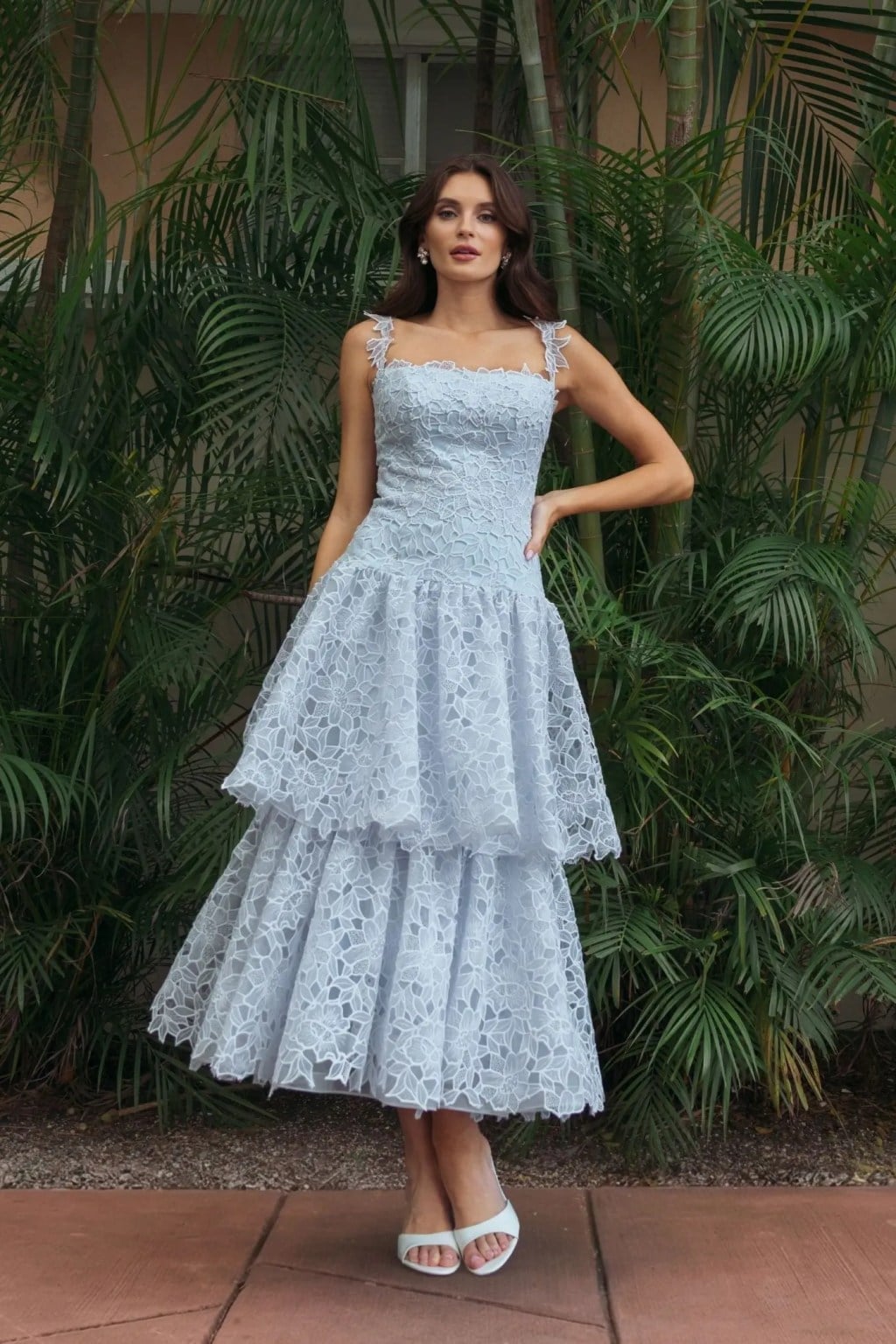 Light Blue Lace Fit and Flare Dress Light Blue Lace Fit and Flare Dress — Trendy Dress for Wedding Guest