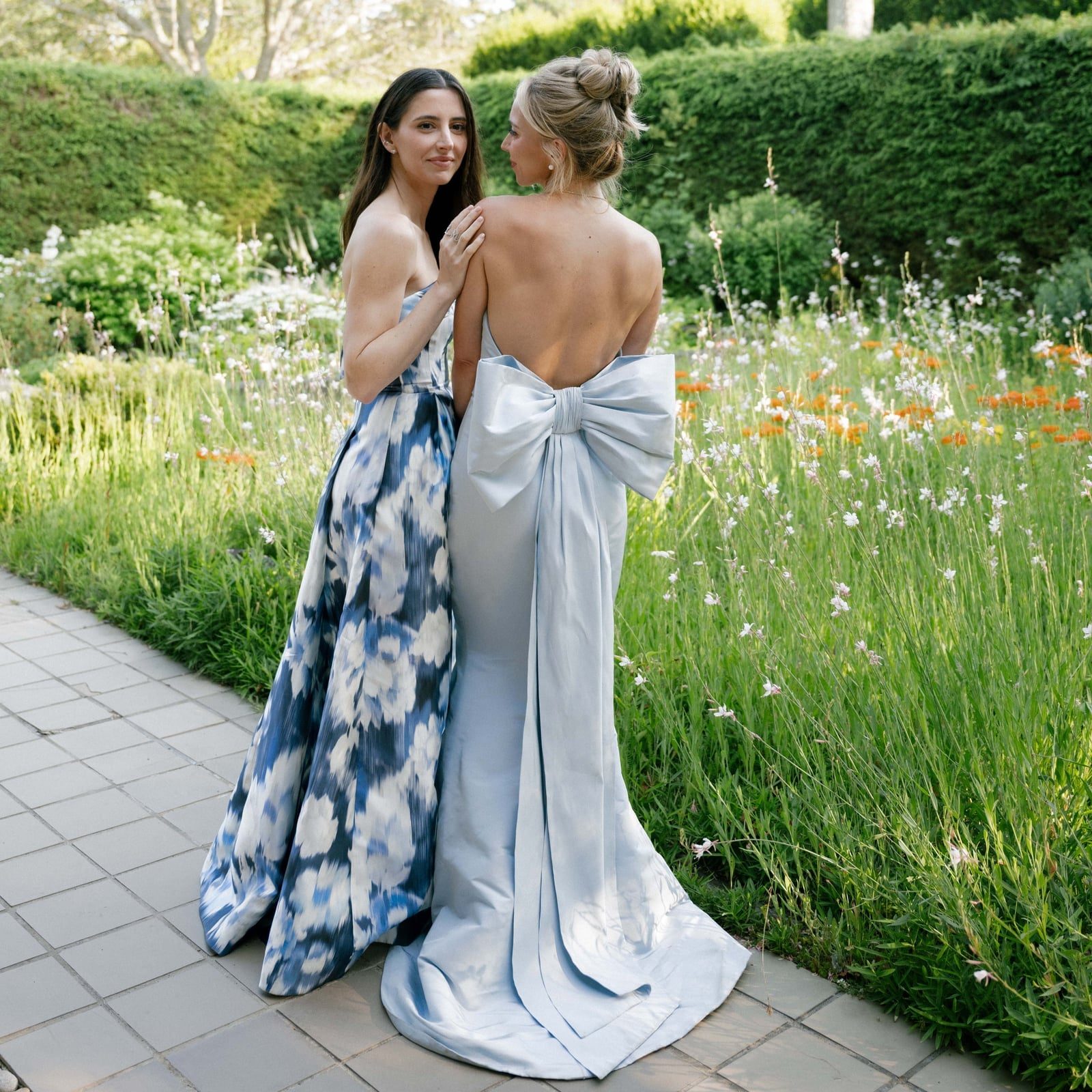 Light Blue Satin Backless Gown with Oversized Bow Light Blue Satin Backless Gown with Oversized Bow — Trendy Dress for Wedding Guest