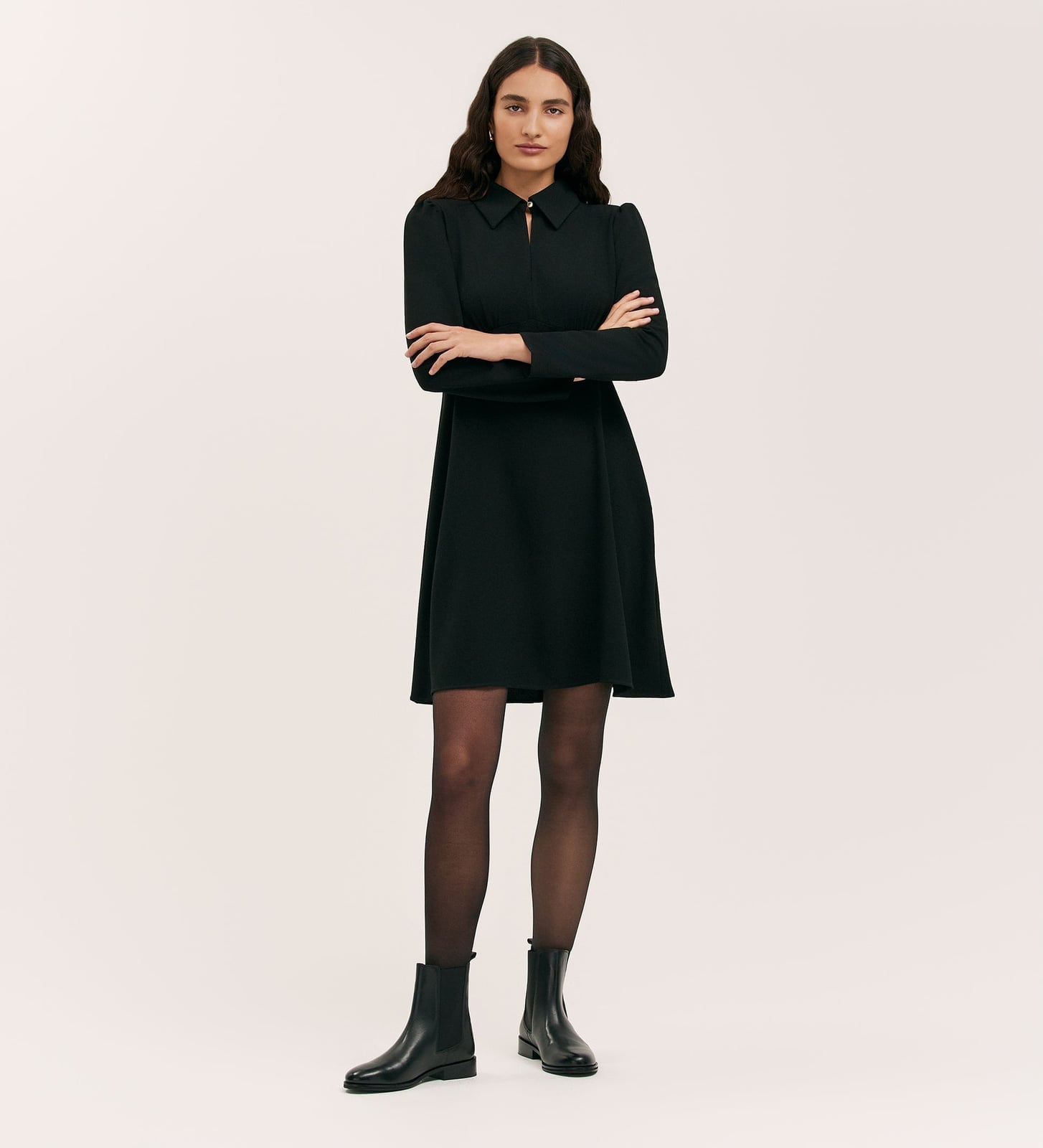 Sheer Overlay Midi Dress With Lace Up Boots — Trendy Dress with Boots