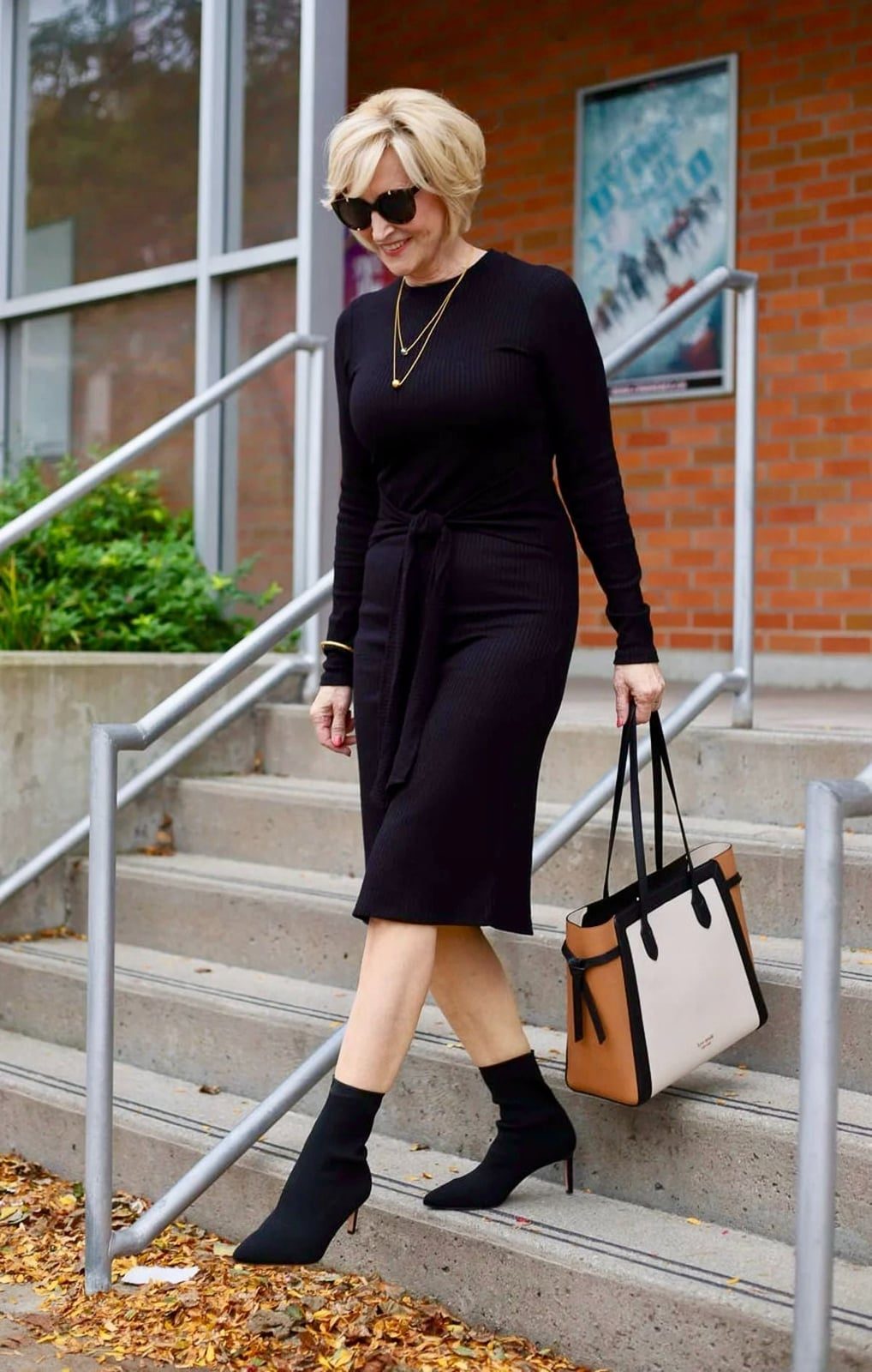 Black Knit Dress With Sock Boots — Trendy Dress with Boots
