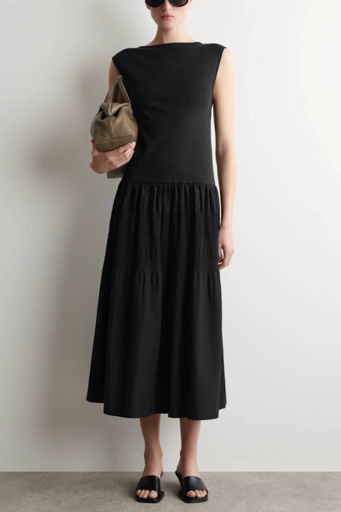 Black Tiered Skirt Drop Waist Dress — Trendy Drop Waist Dresses