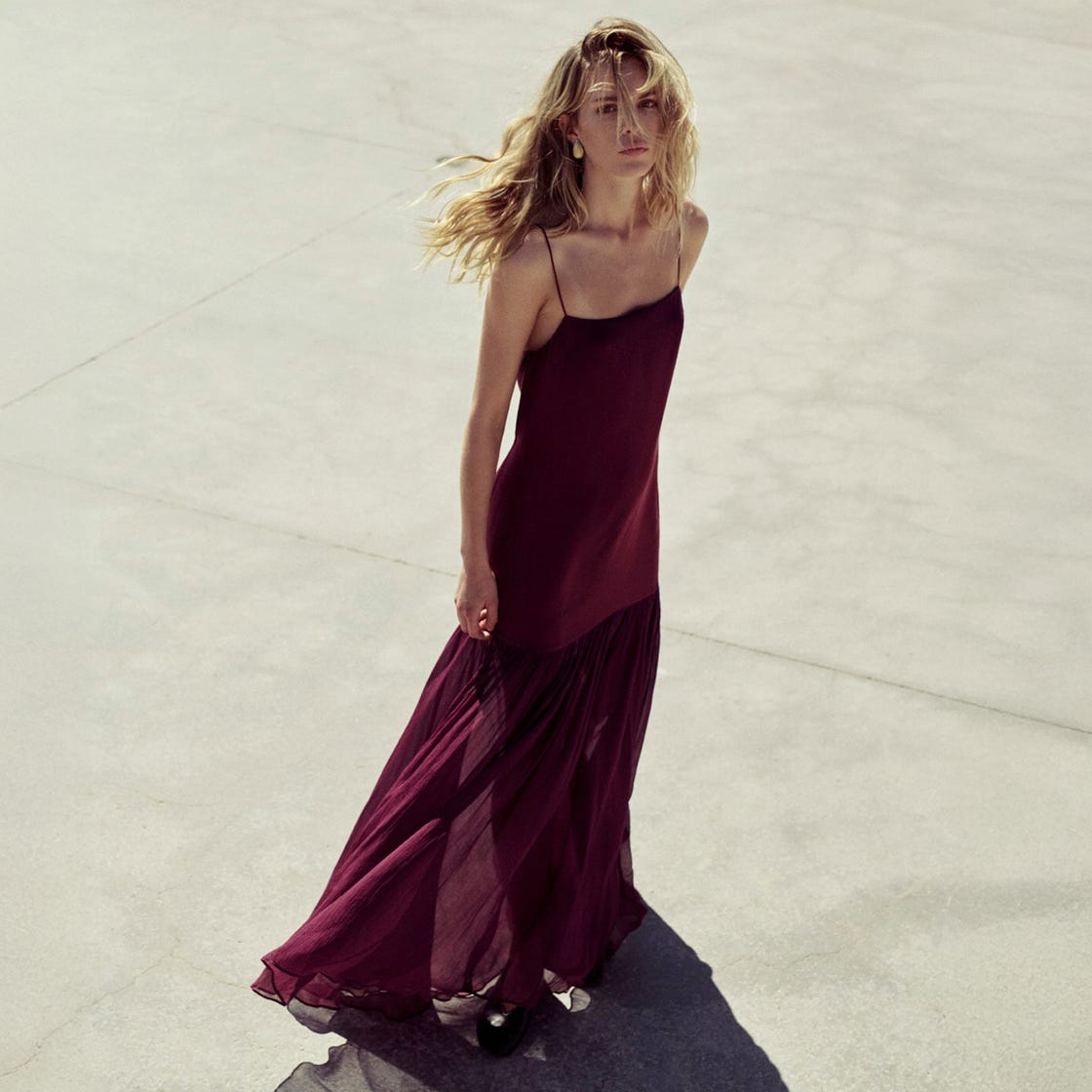 Deep Plum Tiered Maxi Dress — Trendy Drop Waist Dresses