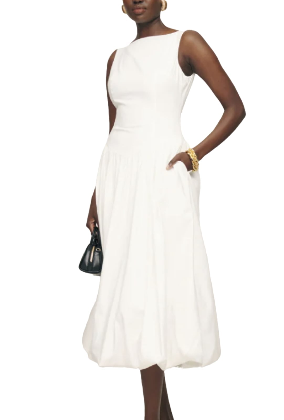White Cotton Poplin Gathered Skirt Dress — Trendy Drop Waist Dresses