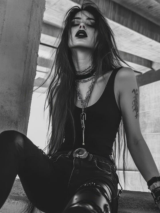 Monochromatic Black Tank and Skinny Jeans Outfit Monochromatic Black Tank and Skinny Jeans Outfit — Trendy Emo Style